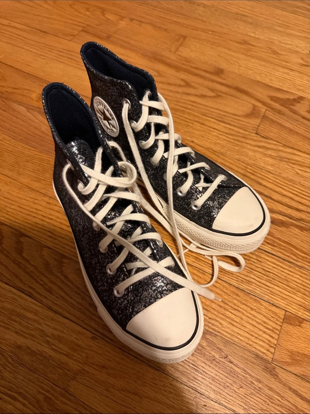 Converse Black Glitter High Top Sneakers with White Accents